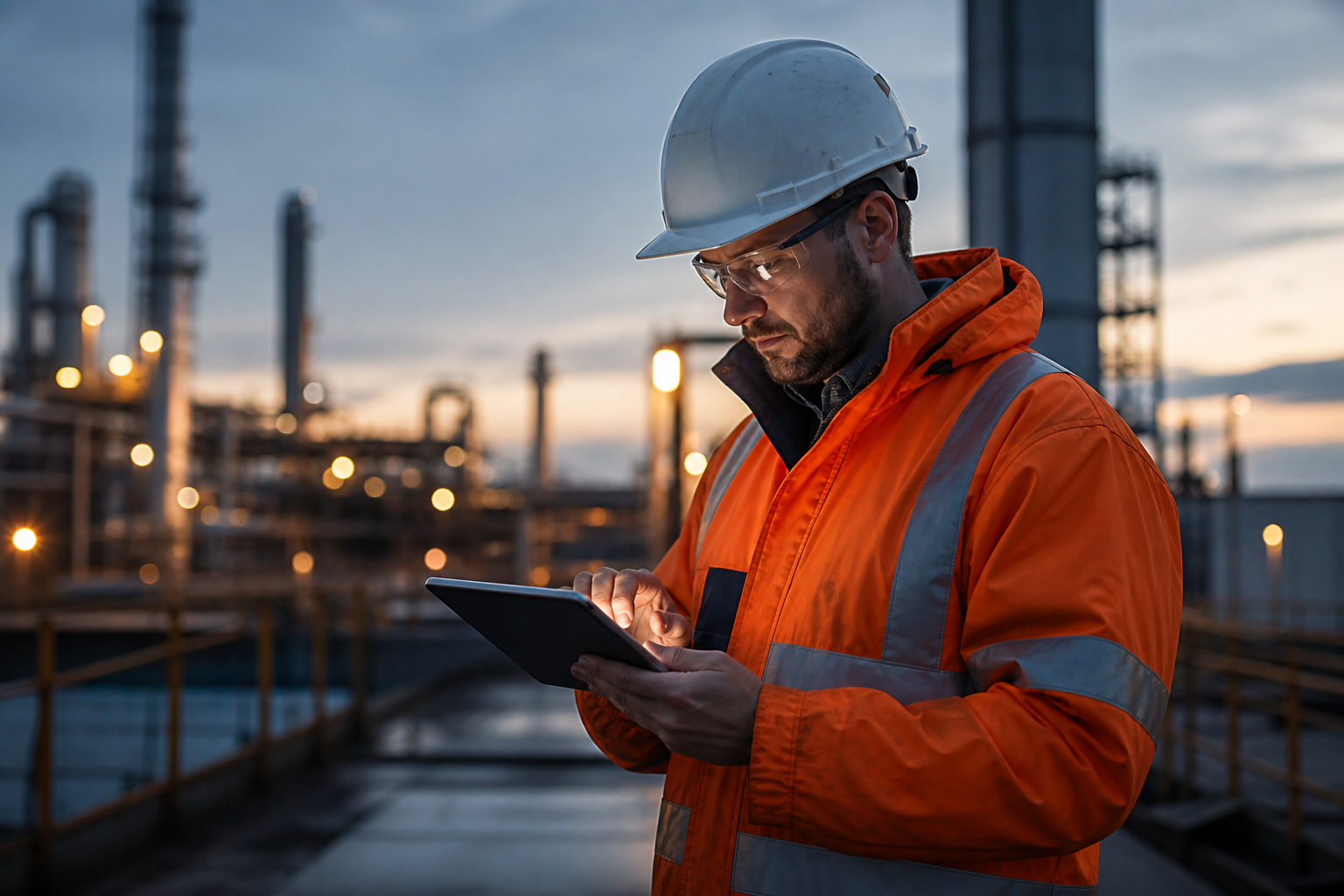 Field technician reviewing work on a tablet